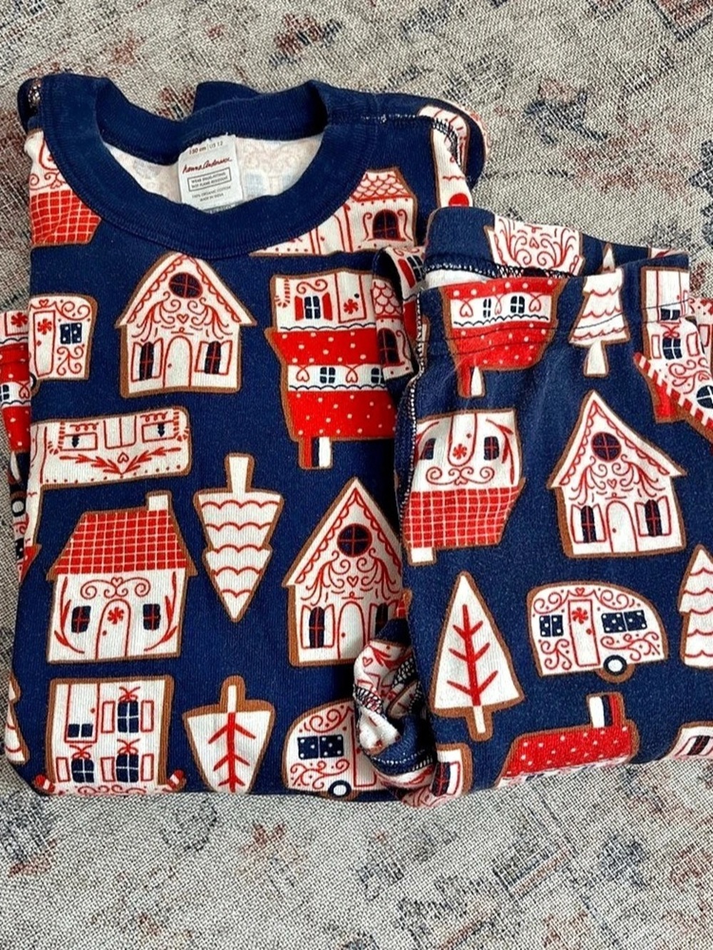 Hanna Andersson Gingerbread house Pajamas in Organic Cotton Matching Set Blue &